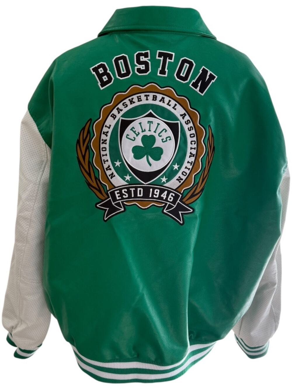 Boston Celtics NBA Ultra Game 3XL Faux Leather Varsity Jacket Green White